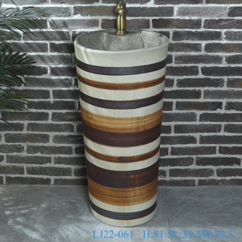 LJ22-061 Color Brown Striped Bathroom sink Ceramic pedestal basin Hotel hand wash basin with pedestal