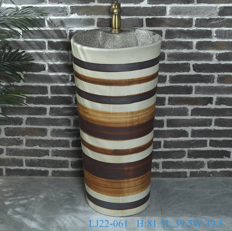 LJ22-061__6W5A6178-SNSIZE LJ22-061 Color Brown Striped Bathroom sink Ceramic pedestal basin Hotel hand wash basin with pedestal - shengjiang  ceramic  factory   porcelain art hand basin wash sink