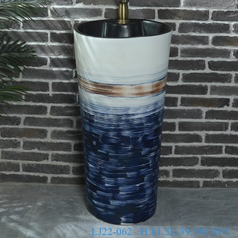 LJ22-062 bathroom design Ceramic Blue starry sky Patterm pedestal basin hand wash basin with pedestal