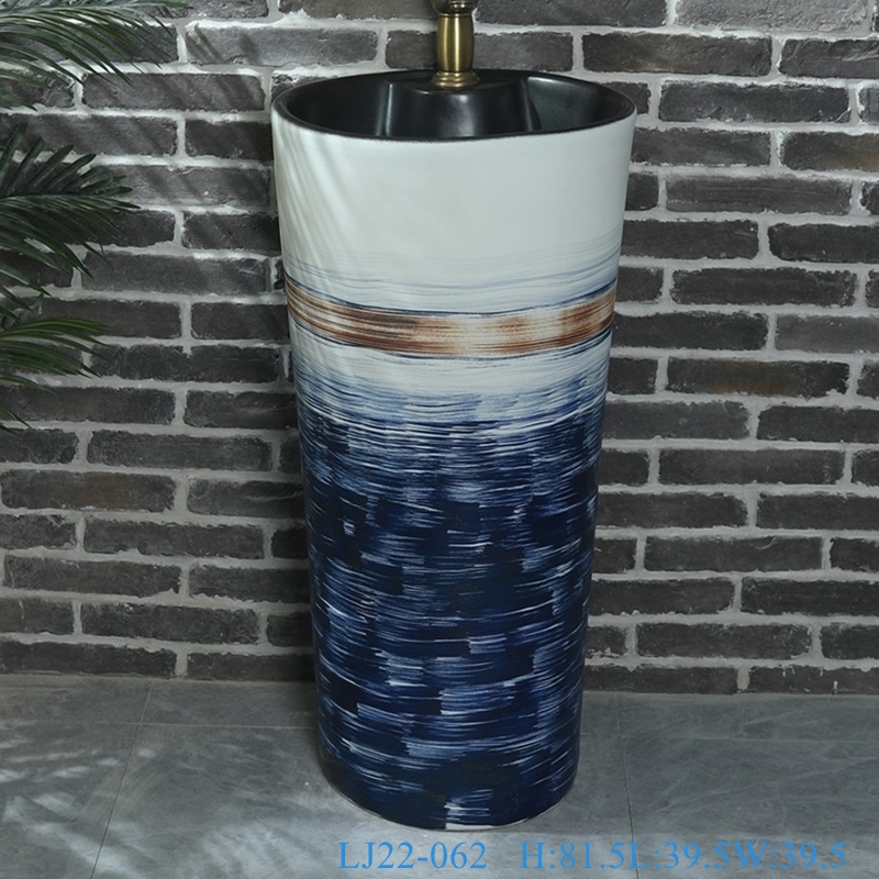 LJ22-062__6W5A6167-SNSIZE LJ22-062 bathroom design Ceramic Blue starry sky Patterm pedestal basin hand wash basin with pedestal - shengjiang  ceramic  factory   porcelain art hand basin wash sink