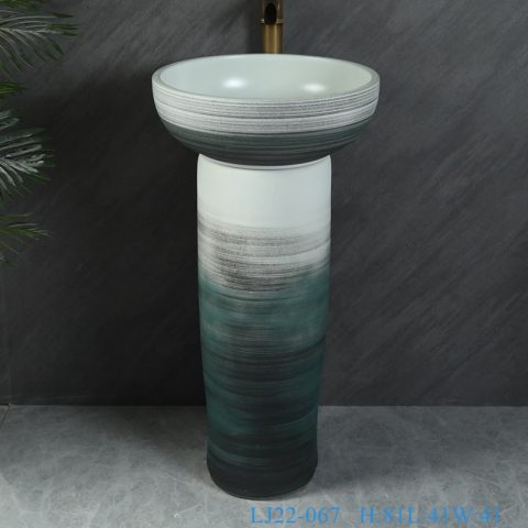 LJ22-067 Bathroom ceramic two piece Light Blue color Ceramic wash basin with pedestal￼￼￼￼