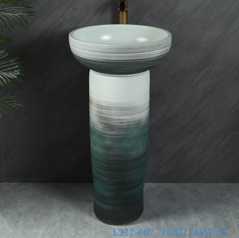 LJ22-067__6W5A6081-SNSIZE LJ22-067 Bathroom ceramic two piece Light Blue color Ceramic wash basin with pedestal￼￼￼￼ - shengjiang  ceramic  factory   porcelain art hand basin wash sink
