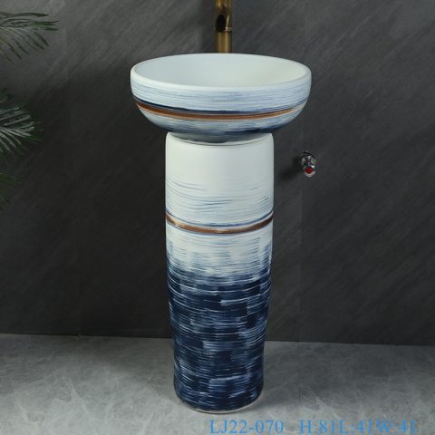 LJ22-070 two piece/set Blue Pattern Outdoor Hotel Bathroom Sink Ceramic wash basin with pedestal