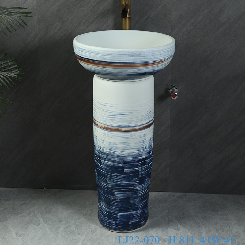 LJ22-070__6W5A6039-SNSIZE LJ22-070 two piece/set Blue Pattern Outdoor Hotel Bathroom Sink Ceramic wash basin with pedestal - shengjiang  ceramic  factory   porcelain art hand basin wash sink