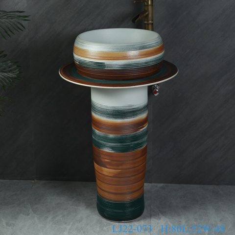 LJ22-073 Jingdezhen Basin countertop and stand basin set Brown and Green Pattern ceramic pedestal toilet Sink bowl ￼￼
