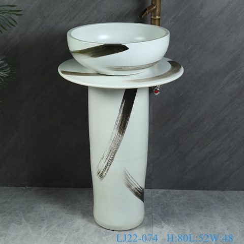LJ22-074 Free standing White ceramic plated pedestal wash basin store slate stand basin￼￼￼