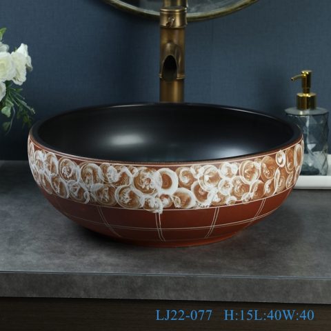 LJ22-077 Jingdezhen Antique basin  round Ceramic Art wash basin single side retro wash basin household bathroom sink