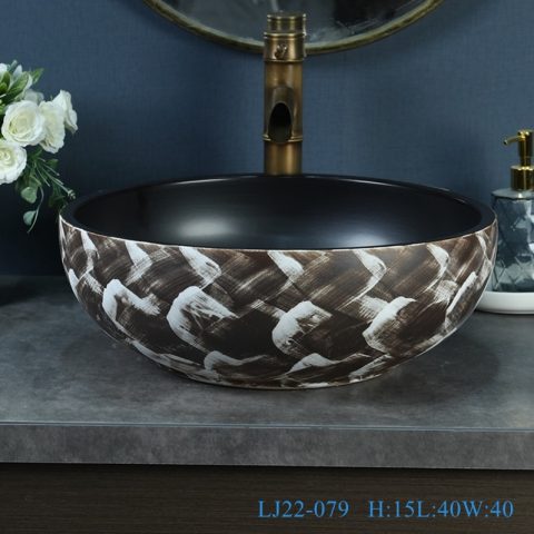 LJ22-079 Jingdezhen Vintage Bathroom Basin Sink Ceramic Wash Basin Vintage Porcelain Basin