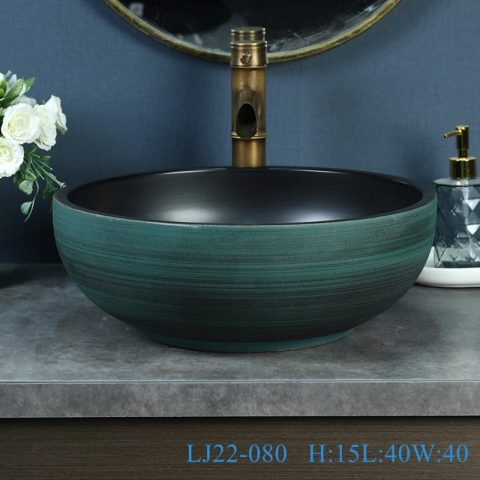 LJ22-080 New Arrival Green Pattern Porcelain round art ceramic basin Bathroom Wash Basin