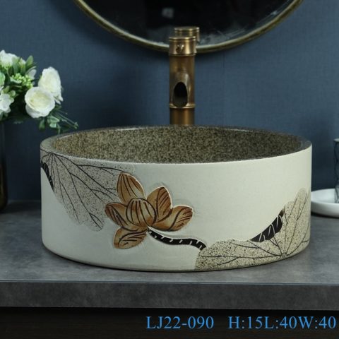 LJ22-090 Chinese Lotus Pattern Round shape ceramic Hand wash basin Bathroom sink Counter top