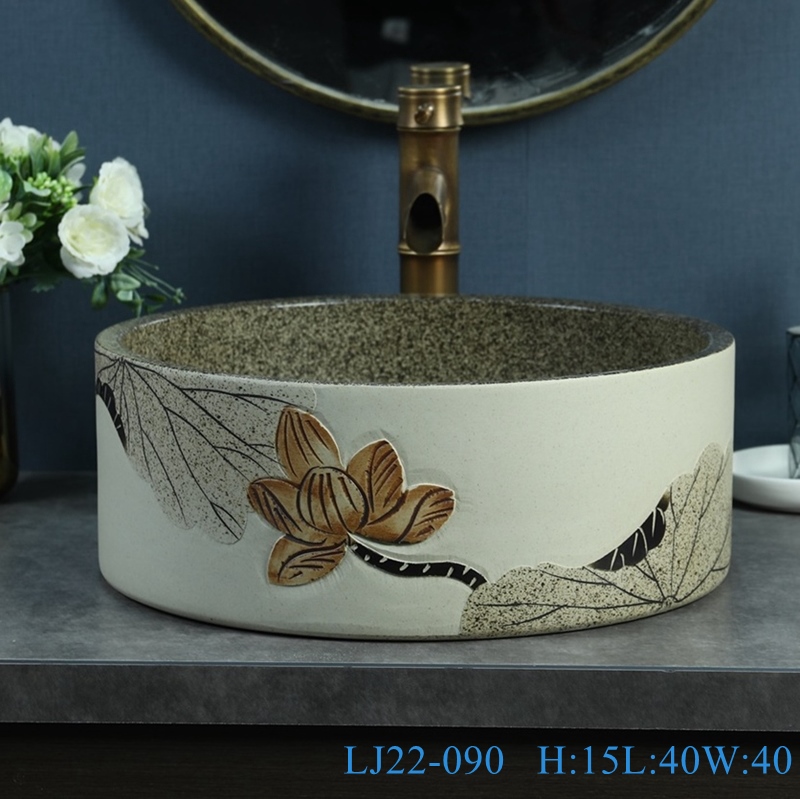 LJ22-090__6W5A5811-SNSIZE LJ22-090 Chinese Lotus Pattern Round shape ceramic Hand wash basin Bathroom sink Counter top - shengjiang  ceramic  factory   porcelain art hand basin wash sink