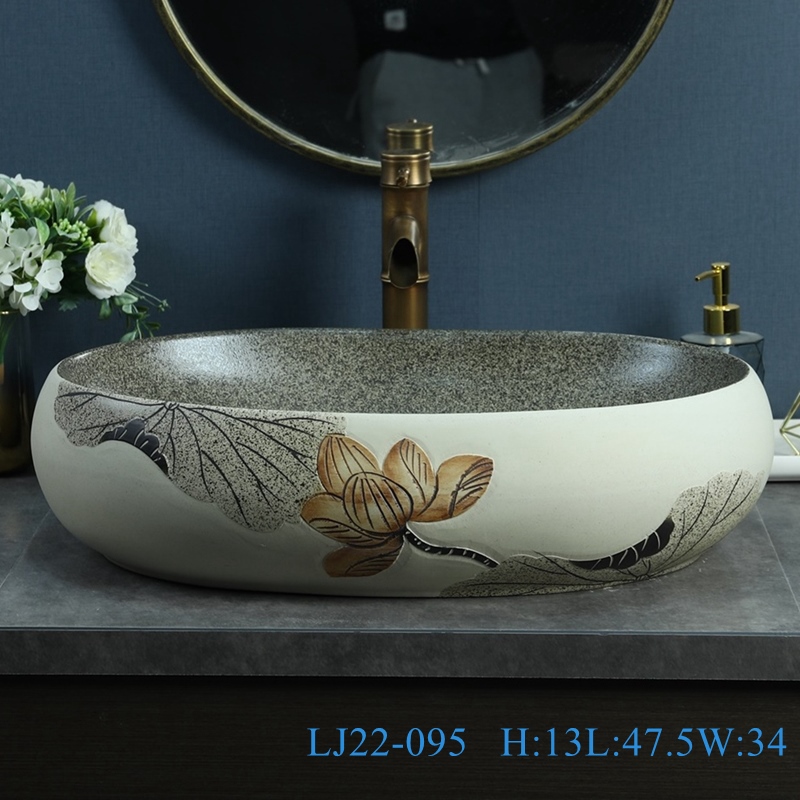 LJ22-095__6W5A5790-SNSIZE LJ22-095  Jingdezhen Goose egg Shape Lotus Pattern Ceramic Hand wash basin Bathroom sink Counter Top - shengjiang  ceramic  factory   porcelain art hand basin wash sink