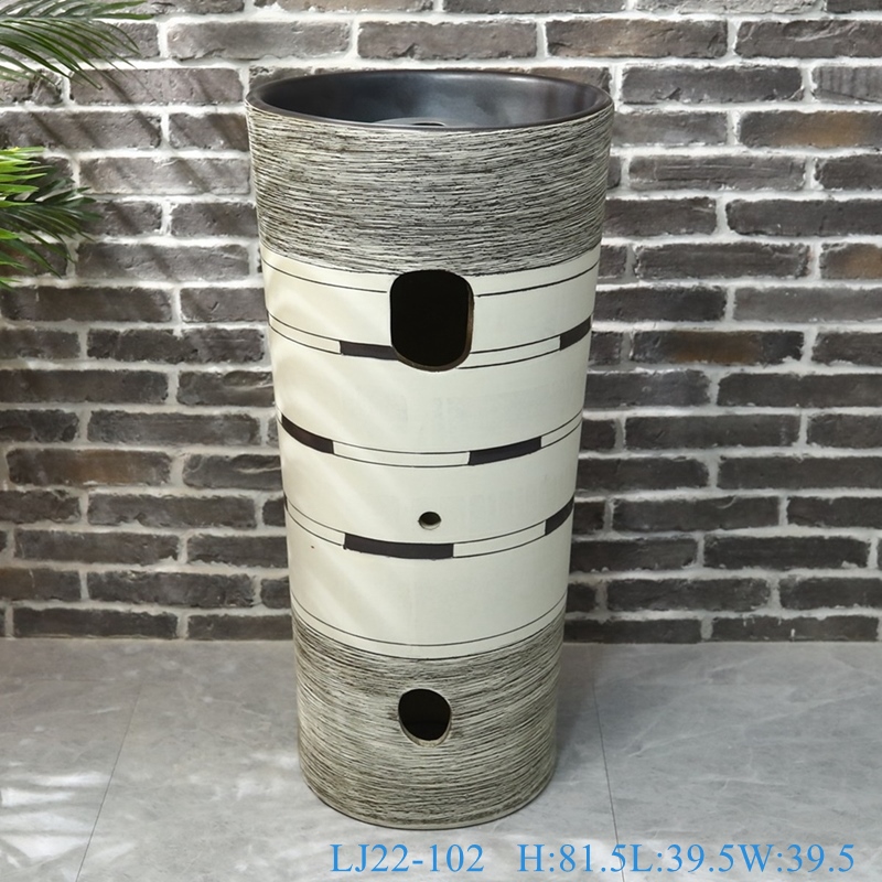 LJ22-102__6W5A5696-SNSIZE LJ22-102 White Grey Color Ceramic Bathroom sink one piece Pedestal sink - shengjiang  ceramic  factory   porcelain art hand basin wash sink