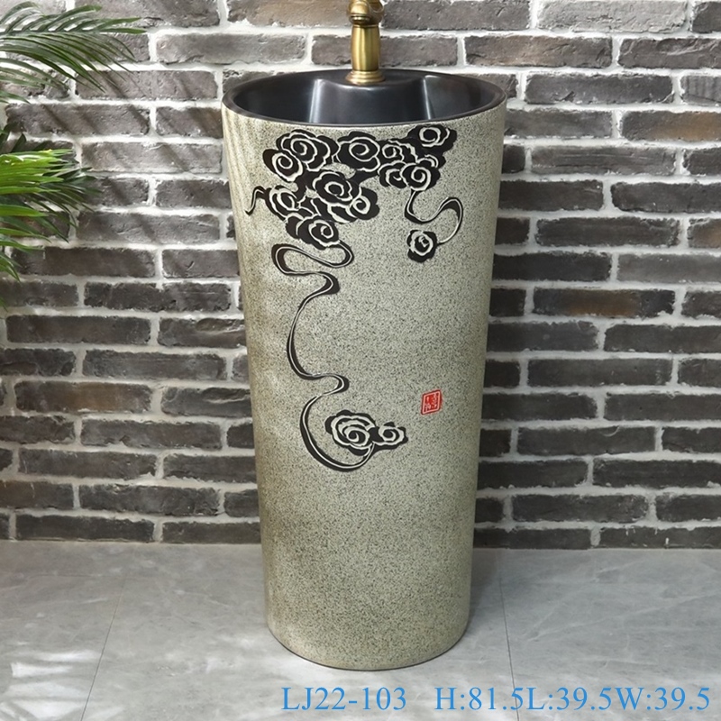 LJ22-103__6W5A5688-SNSIZE LJ22-103  Bathroom Pedestal sink farmhouse Washing standing Vessel hotel Courtyard Washing Basin - shengjiang  ceramic  factory   porcelain art hand basin wash sink