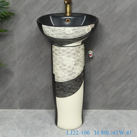 LJ22-106  Vintage Black and White Pattern Ceramic Wash Basin Sanitary Wares Bathroom sink