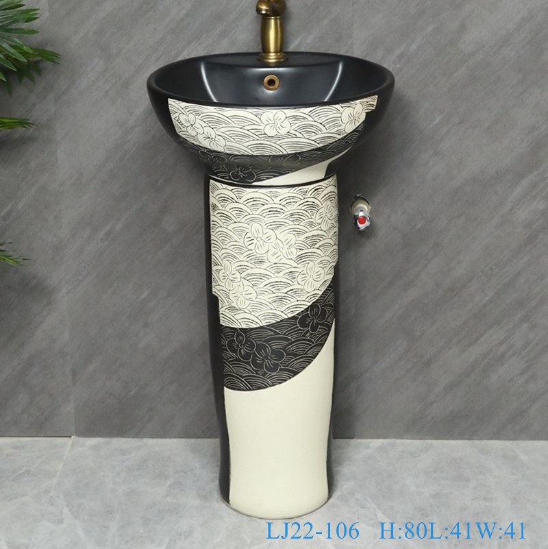 LJ22-106__6W5A5647-SNSIZE LJ22-106  Vintage Black and White Pattern Ceramic Wash Basin Sanitary Wares Bathroom sink - shengjiang  ceramic  factory   porcelain art hand basin wash sink