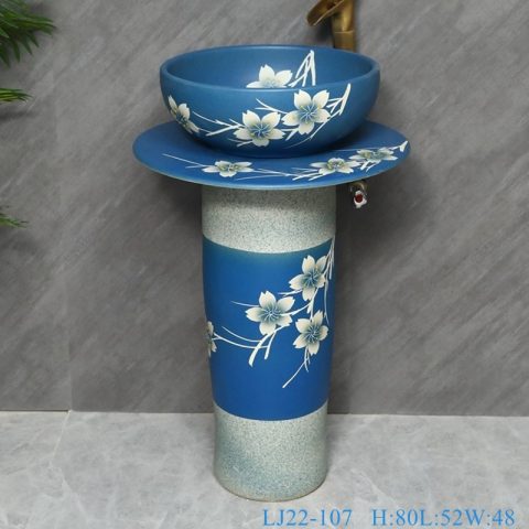 LJ22-107  Color Blue Glazed Flower Pattern Ceramic Wash Basin Hotel Sanitary Wares Bathroom sink