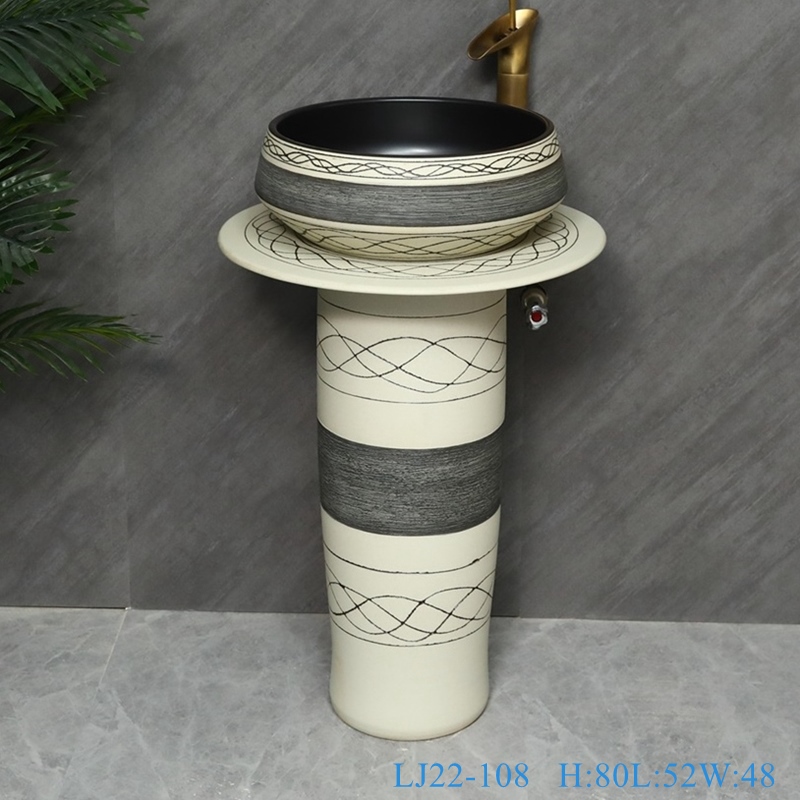 LJ22-108__6W5A5624-SNSIZE LJ22-108  Vintage Color Grey Stripe Pattern Ceramic Wash Basin Hotel Sanitary Wares Bathroom sink - shengjiang  ceramic  factory   porcelain art hand basin wash sink