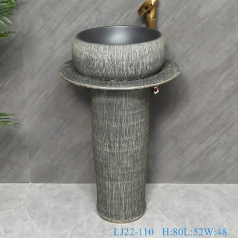 LJ22-110  Jingdezhen Grey pattern ceramic pedestal wash basin Stand ceramic basin