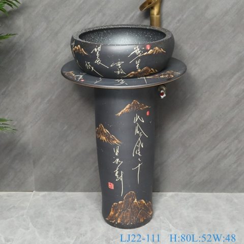 LJ22-111  Jingdezhen Landscape pattern Vintage Ceramic Wash Basin Hotel and Outdoor Pedestal