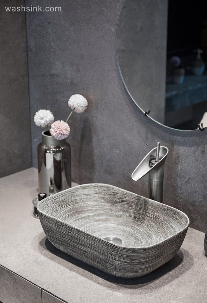 LJ24-001-BQ0A2812-700x1024 LJ24-001   Jingdezhen shengjiang factory Gray and white stripes rectangular   wash sink    2024 new - shengjiang  ceramic  factory   porcelain art hand basin wash sink