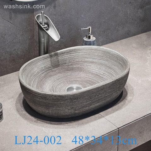 LJ24-002  Jingdezhen shengjiang factory Ceramic gray high-grade wax gourd shape bathroom sink    2024 new