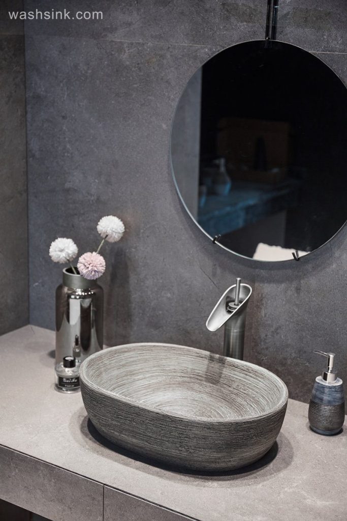 LJ24-002-BQ0A2827-683x1024 LJ24-002  Jingdezhen shengjiang factory Ceramic gray high-grade wax gourd shape bathroom sink    2024 new - shengjiang  ceramic  factory   porcelain art hand basin wash sink