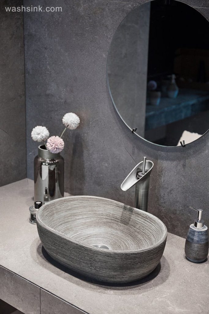 LJ24-002-BQ0A2829-683x1024 LJ24-002  Jingdezhen shengjiang factory Ceramic gray high-grade wax gourd shape bathroom sink    2024 new - shengjiang  ceramic  factory   porcelain art hand basin wash sink