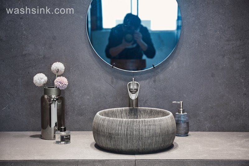 LJ24-003-BQ0A2837 LJ24-003  ceramic gray and white bathroom sink hand round wash basin   2024 new - shengjiang  ceramic  factory   porcelain art hand basin wash sink