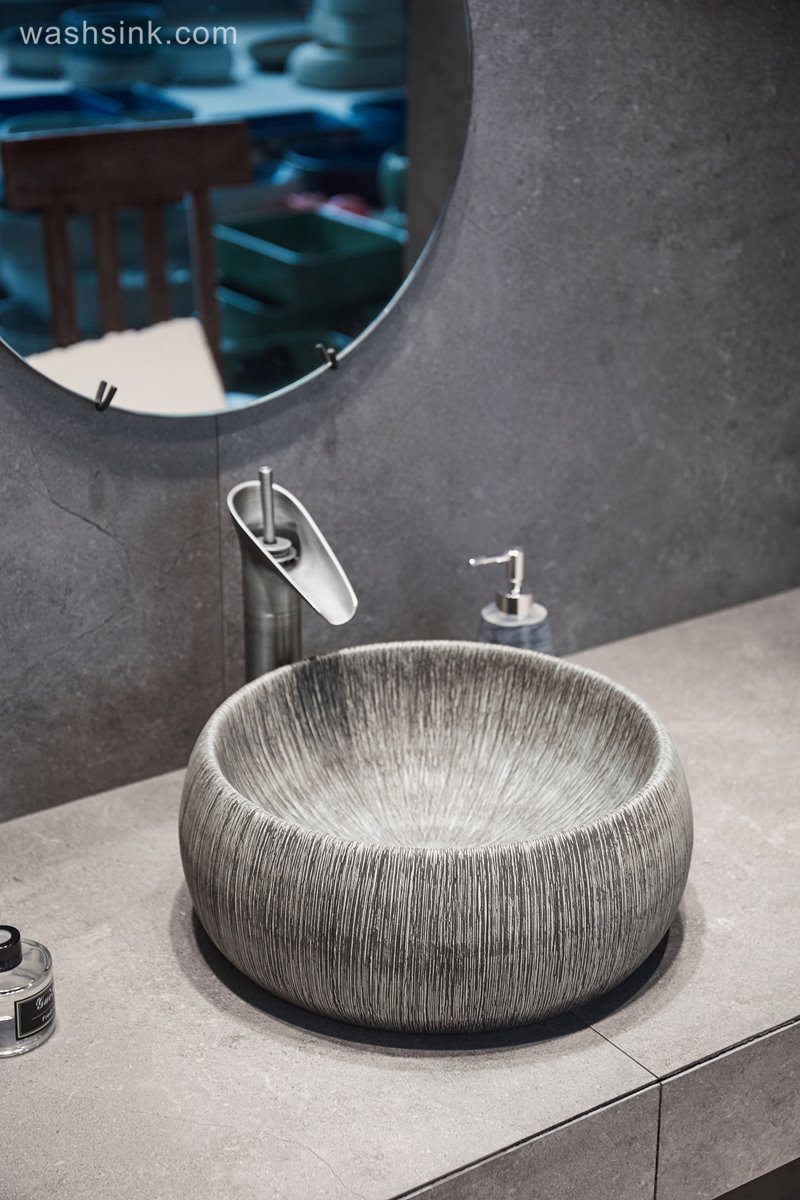 LJ24-003-BQ0A2841 LJ24-003  ceramic gray and white bathroom sink hand round wash basin   2024 new - shengjiang  ceramic  factory   porcelain art hand basin wash sink