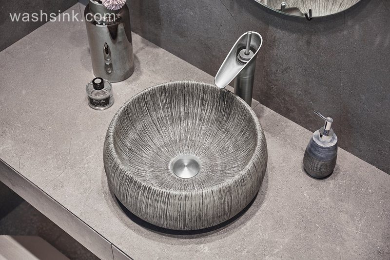 LJ24-003-BQ0A2845-1 LJ24-003  ceramic gray and white bathroom sink hand round wash basin   2024 new - shengjiang  ceramic  factory   porcelain art hand basin wash sink