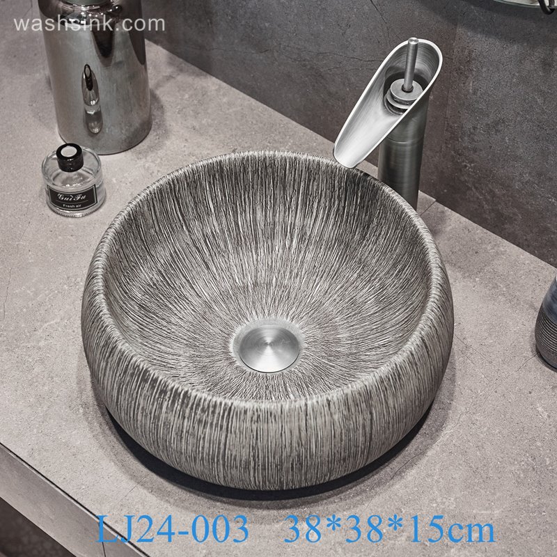 LJ24-003-BQ0A2845 LJ24-003  ceramic gray and white bathroom sink hand round wash basin   2024 new - shengjiang  ceramic  factory   porcelain art hand basin wash sink