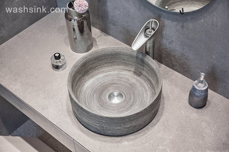 LJ24-007-BQ0A2909-1 LJ24-007  2024 New Straight cylindrical circular stripe ceramic sink ceramic wash basin - shengjiang  ceramic  factory   porcelain art hand basin wash sink