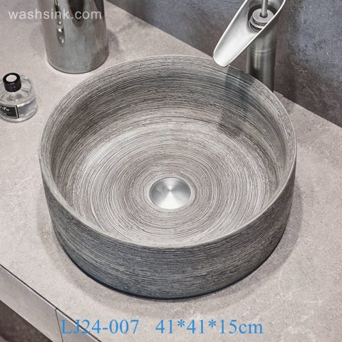 LJ24-007  2024 New Straight cylindrical circular stripe ceramic sink ceramic wash basin