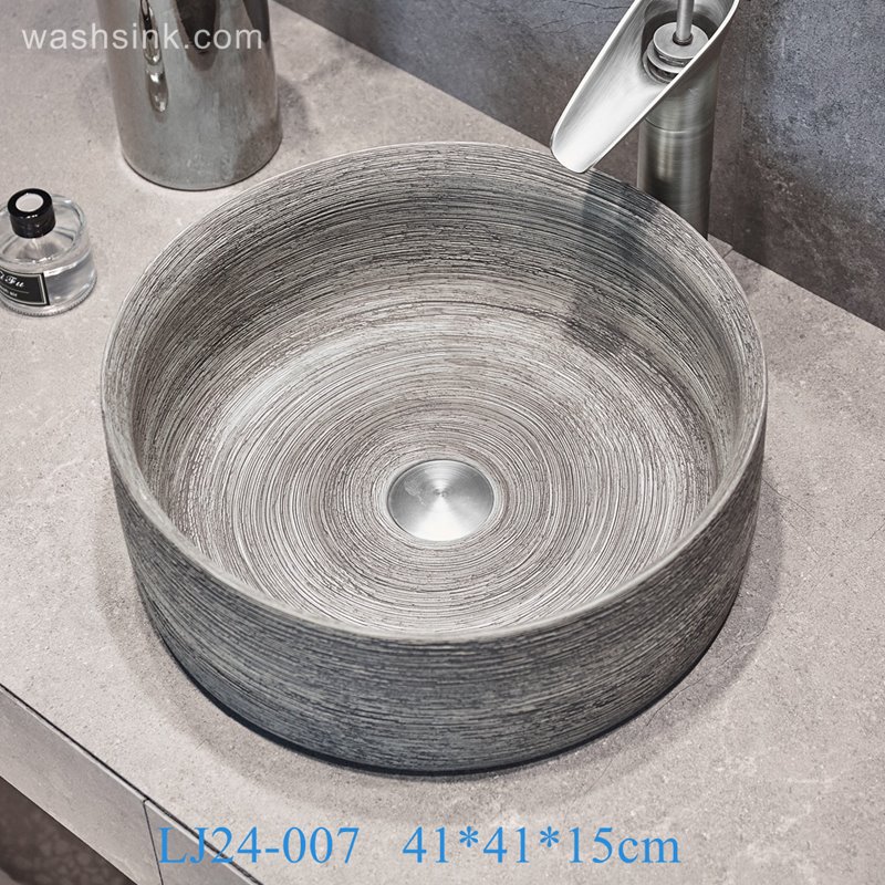 LJ24-007-BQ0A2909 LJ24-007  2024 New Straight cylindrical circular stripe ceramic sink ceramic wash basin - shengjiang  ceramic  factory   porcelain art hand basin wash sink