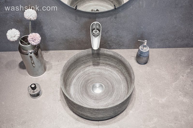 LJ24-007-BQ0A2910 LJ24-007  2024 New Straight cylindrical circular stripe ceramic sink ceramic wash basin - shengjiang  ceramic  factory   porcelain art hand basin wash sink