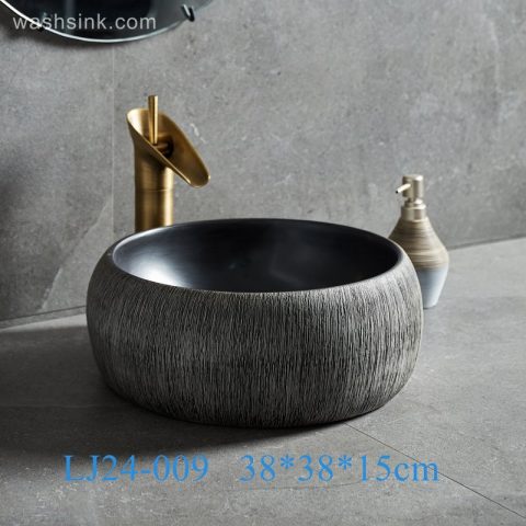 LJ24-009  Round drum design grey and black classic ceramic wash basin