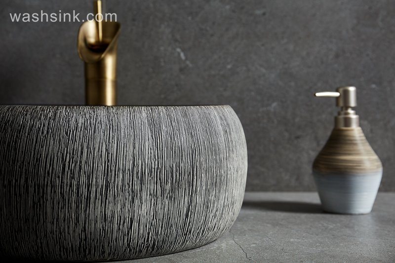 LJ24-009-B-Q0-A8537 LJ24-009  Round drum design grey and black classic ceramic wash basin - shengjiang  ceramic  factory   porcelain art hand basin wash sink