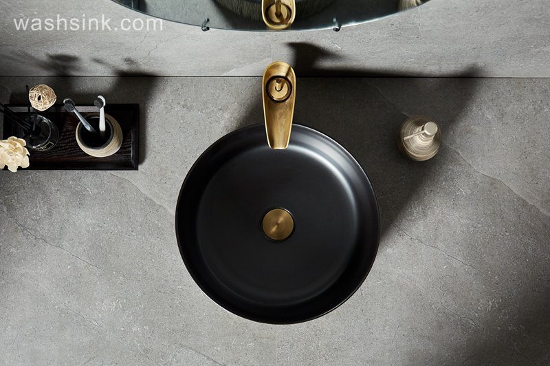 LJ24-012-BQ0A8635 LJ24-0012  Bathroom Sink, Bathroom Ceramic Vessel Sinks gray and black Round Porcelain Vessel Sink - shengjiang  ceramic  factory   porcelain art hand basin wash sink