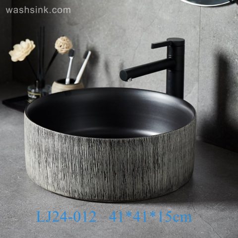 LJ24-0012  Bathroom Sink, Bathroom Ceramic Vessel Sinks gray and black Round Porcelain Vessel Sink