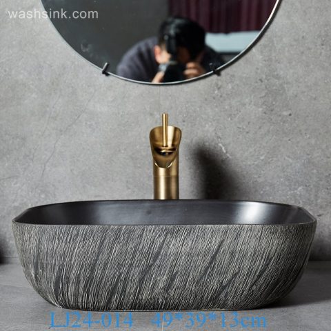 LJ24-0014  Modern Porcelain Above Counter Gray and Black Ceramic Bathroom Vessel Sink