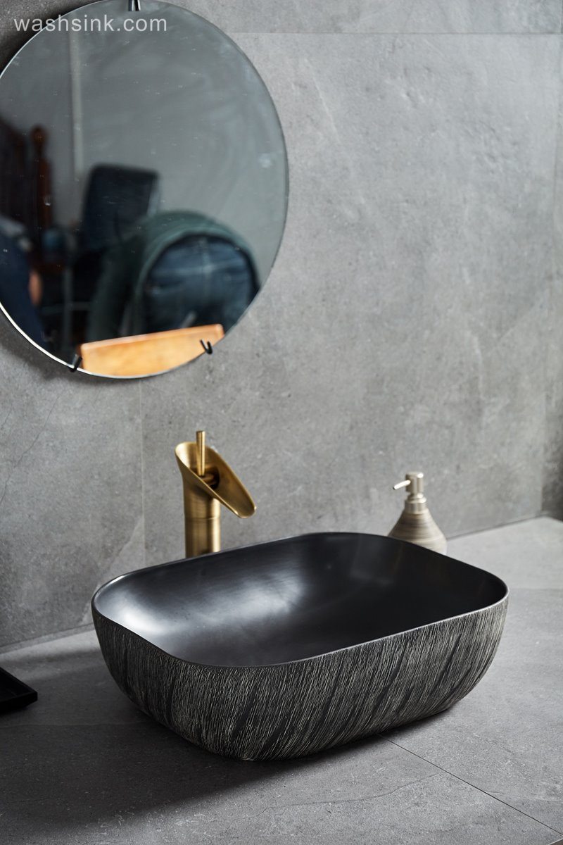 LJ24-014-BQ0A8753 LJ24-0014  Modern Porcelain Above Counter Gray and Black Ceramic Bathroom Vessel Sink - shengjiang  ceramic  factory   porcelain art hand basin wash sink