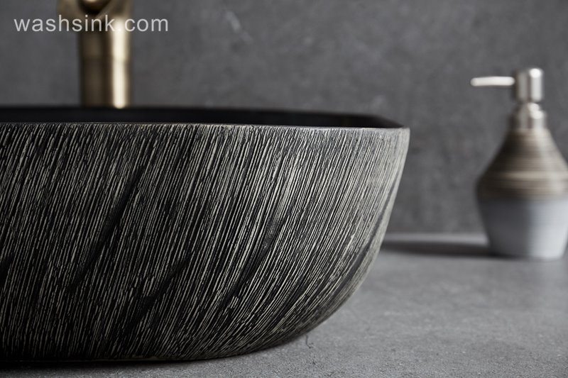 LJ24-014-BQ0A8757 LJ24-0014  Modern Porcelain Above Counter Gray and Black Ceramic Bathroom Vessel Sink - shengjiang  ceramic  factory   porcelain art hand basin wash sink