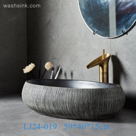 LJ24-0019 Ceramic bathroom container sink Wash basin Oval bowl Art sink on porcelain counter