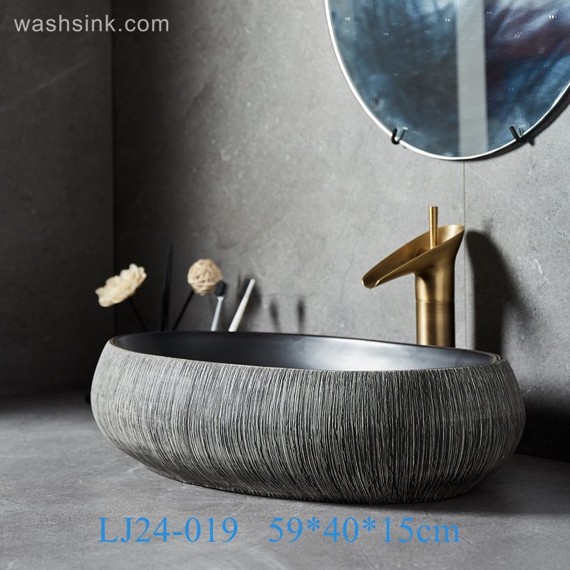 LJ24-019-BQ0A8920 LJ24-0019 Ceramic bathroom container sink Wash basin Oval bowl Art sink on porcelain counter - shengjiang  ceramic  factory   porcelain art hand basin wash sink