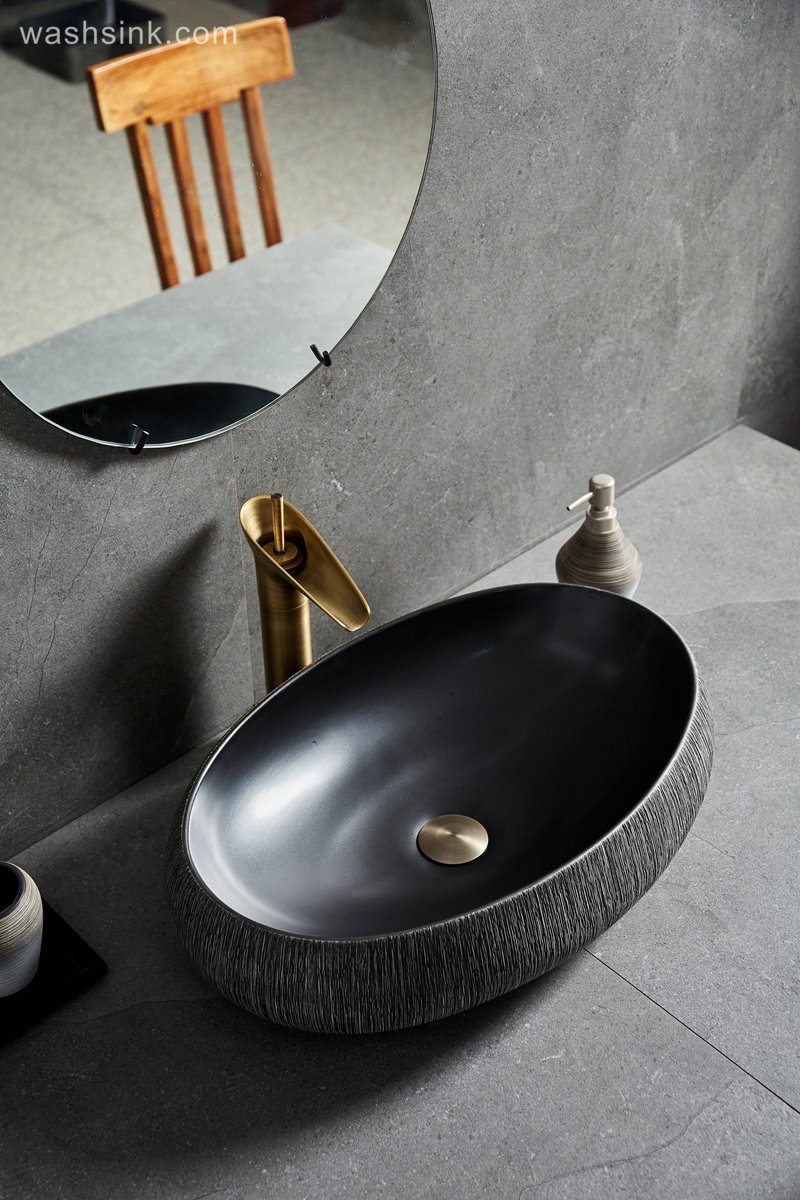 LJ24-019-BQ0A8926 LJ24-0019 Ceramic bathroom container sink Wash basin Oval bowl Art sink on porcelain counter - shengjiang  ceramic  factory   porcelain art hand basin wash sink