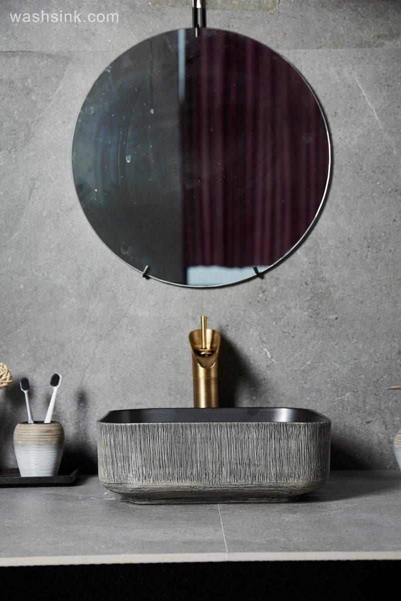 LJ24-020-BQ0A8939 LJ24-0020 Modern simple design black gray square bathroom sink home decoration - shengjiang  ceramic  factory   porcelain art hand basin wash sink