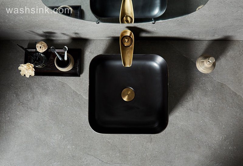 LJ24-020-BQ0A8940 LJ24-0020 Modern simple design black gray square bathroom sink home decoration - shengjiang  ceramic  factory   porcelain art hand basin wash sink