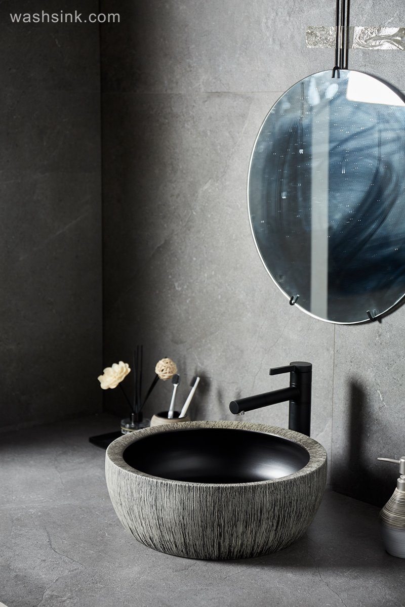 LJ24-021-BQ0A8642 LJ24-0021 Modern Countertop Basin Bathroom Wash Basin Plug Black Ceramic - shengjiang  ceramic  factory   porcelain art hand basin wash sink