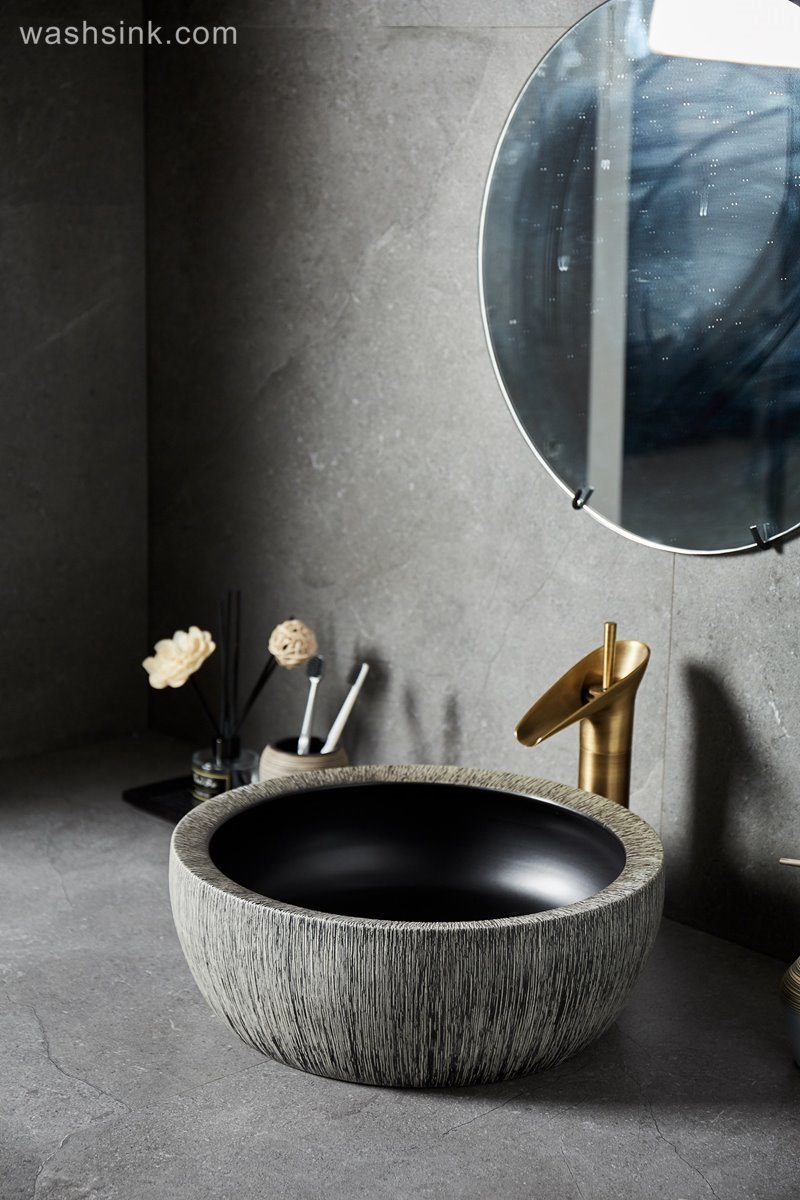 LJ24-021-BQ0A8648-1 LJ24-0021 Modern Countertop Basin Bathroom Wash Basin Plug Black Ceramic - shengjiang  ceramic  factory   porcelain art hand basin wash sink